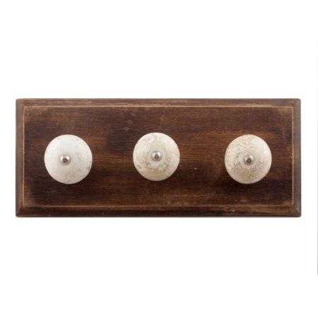 White Marble Ceramic Floral Wooden Hooks
